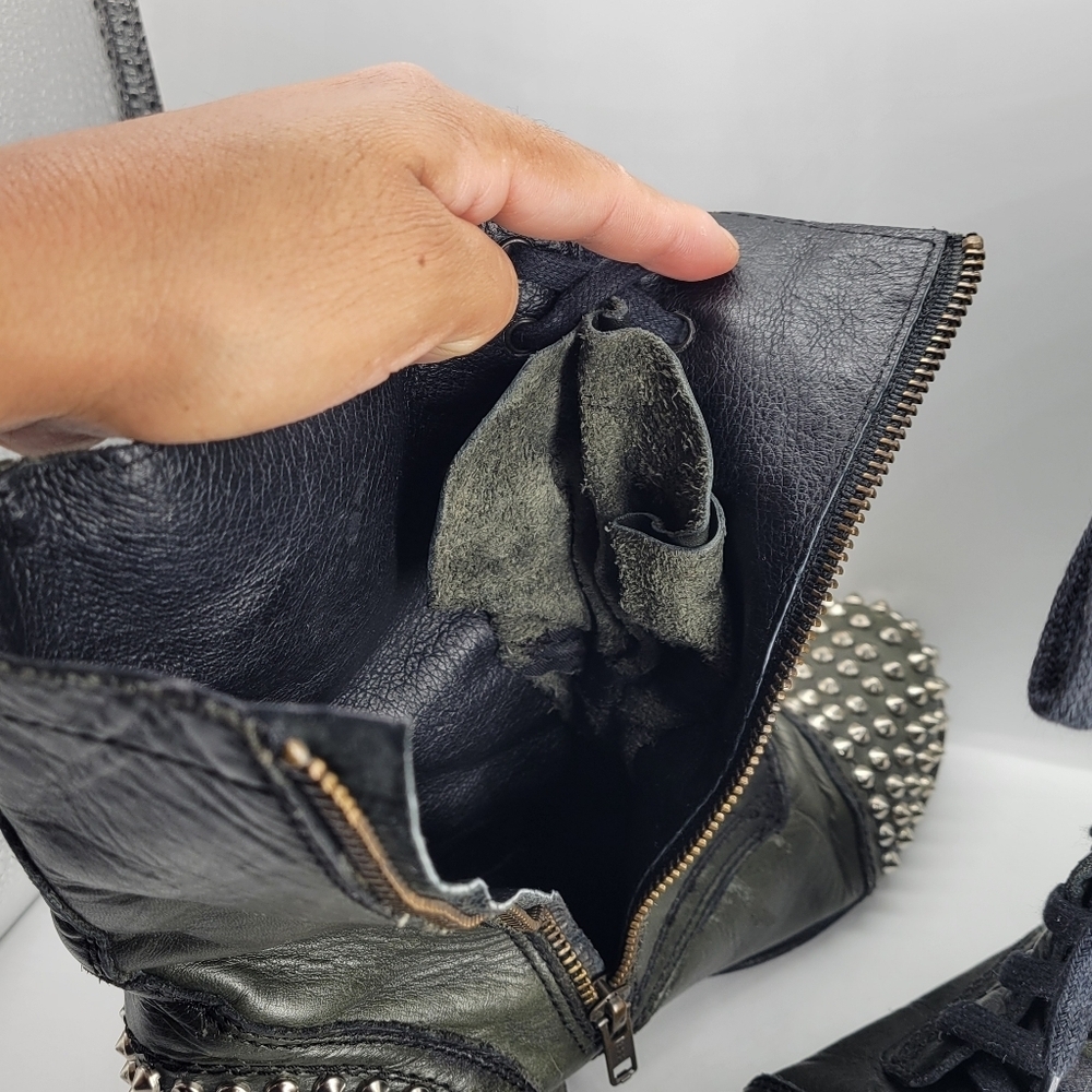 STEVE MADDEN Military Green Leather TARRNEY Motorcycle Grunge Biker Combat 8M - Picture 10 of 11